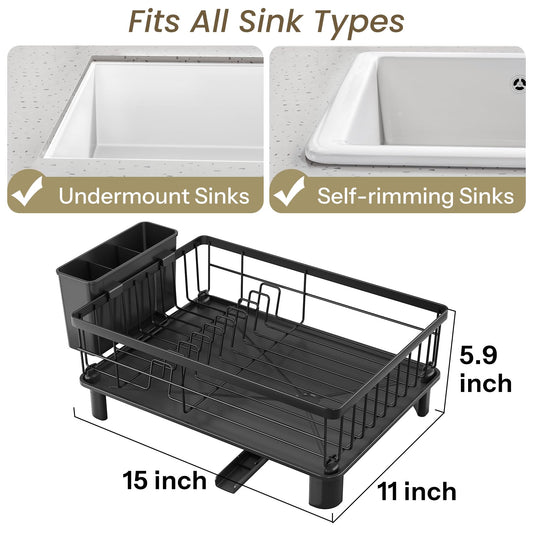 SNTD Dish Drying Rack - Small Dish Rack for Kitchen Counter, Stainless Steel Dish Drainer with Utensil Holder and Drainboard