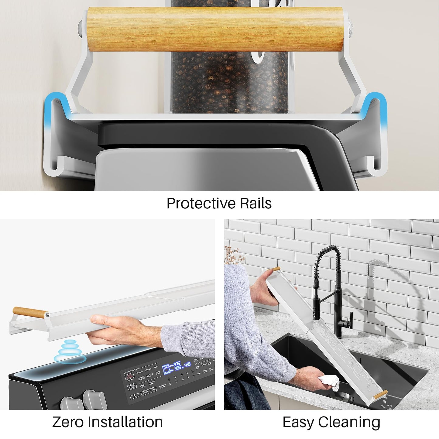 SNTD Magnetic Stove Top Shelf Spice Rack Organizer - Adjustable (16.9" to 30") Over the Stove Kitchen Storage Shelf, Rustproof Oven Shelf for Back of Stove, White