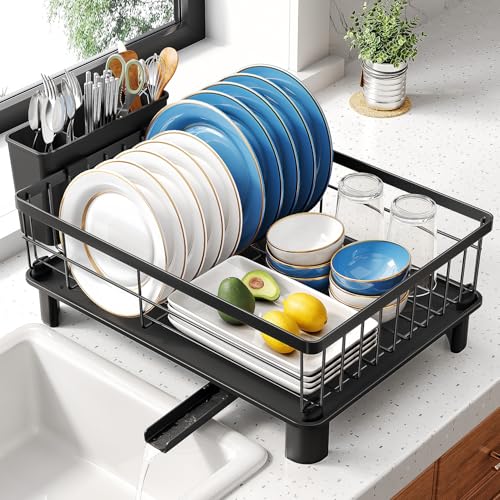 SNTD Dish Drying Rack - Small Dish Rack for Kitchen Counter, Stainless Steel Dish Drainer with Utensil Holder and Drainboard