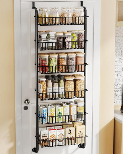 SNTD Over the Door Pantry Organizer - 6 Tier Pantry Door Spice Rack Organizer, Metal Over Door Organization Pantry Organizer and Storage Kitchen