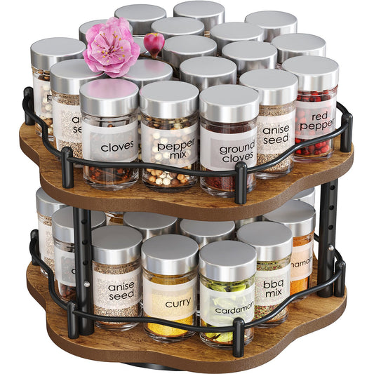 SNTD Lazy Susan Organizer Spice Rack for Cabinet - Height Adjustable Rotating Lazy Turntable Spice Organization for Table Top Pantry Kitchen, Wood Lazy Susan 10 inches Black