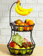 SNTD 2-Tier Fruit Basket Bowl Stackable Vegetable Storage with Banana Tree Hanger Stand for Kitchen Countertop, Metal Wire Basket for Bread Onions Potatoes