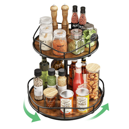 SNTD Lazy Susan Organizer Turntable Spice Rack - 2 Tier Wood Rotating Lazy Susan for Cabinet Pantry Kitchen Countertop Dining Table, Organization Storage