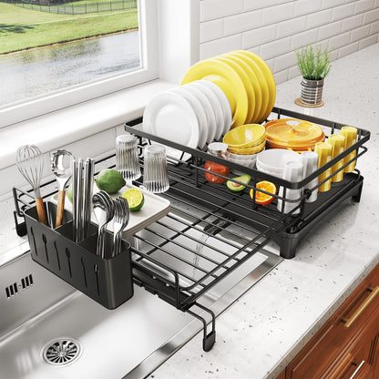 SNTD Dish Drying Rack - Extendable Dish Rack, Large Sink Drying Dish Drainer for Kitchen Counter, Stainless Steel