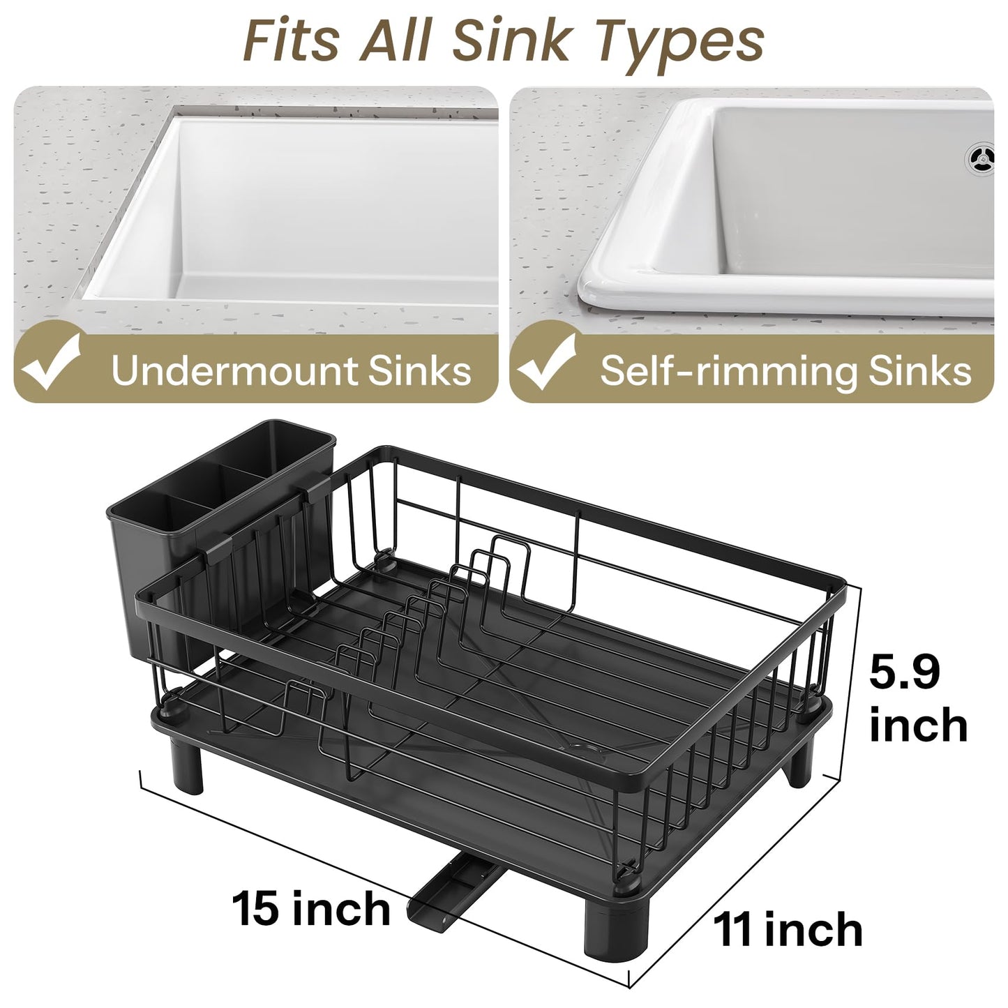 SNTD Dish Drying Rack - Small Dish Rack for Kitchen Counter, Stainless Steel Dish Drainer with Utensil Holder and Drainboard