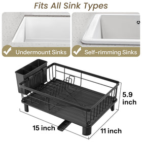 SNTD Dish Drying Rack - Small Dish Rack for Kitchen Counter, Stainless Steel Dish Drainer with Utensil Holder and Drainboard