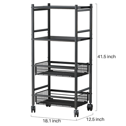 SNTD Kitchen Microwave Stand Shelf - 4 Tiers Metal Bakers Rack with Casters, Coffee Bar Station with Storage, Black