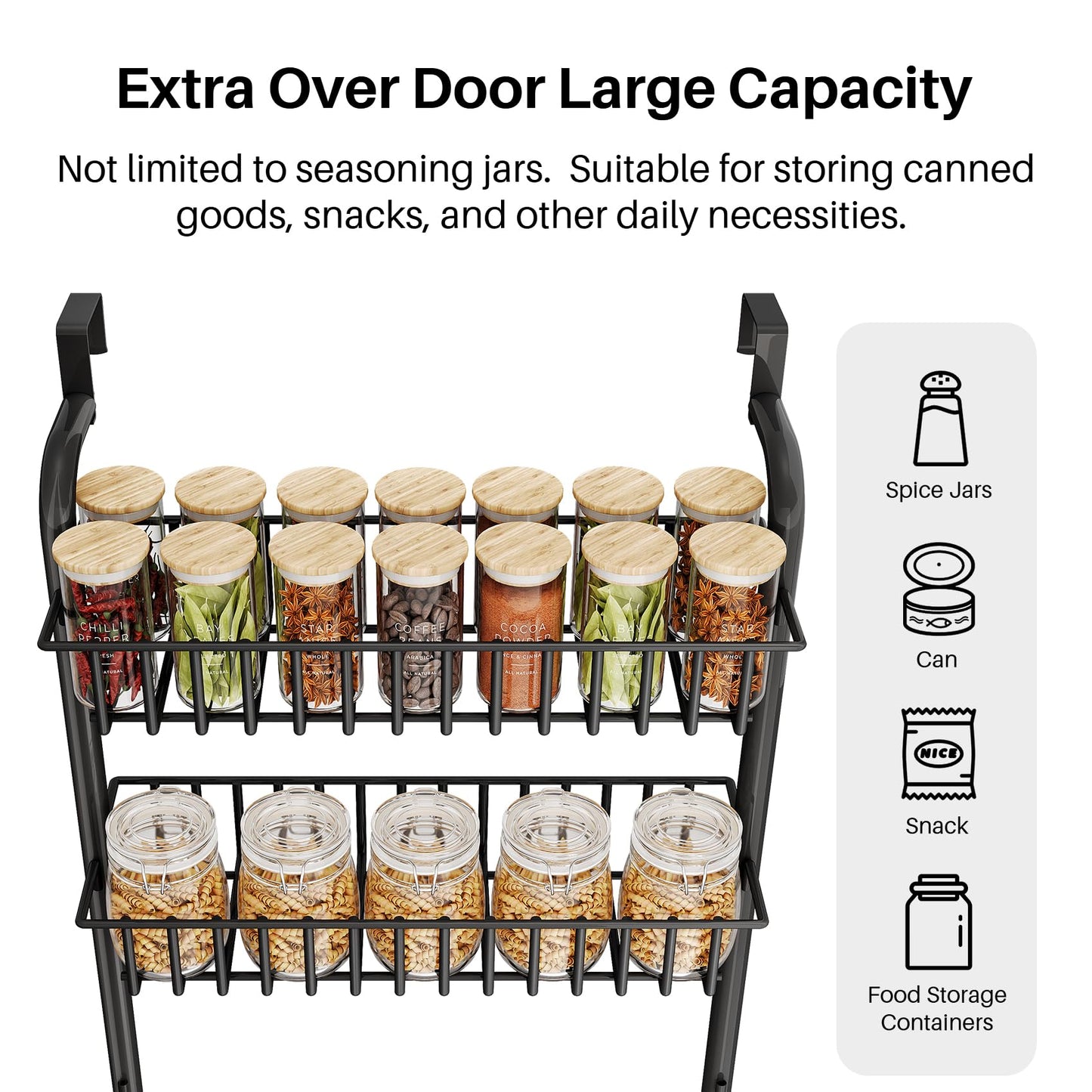 SNTD Over the Door Pantry Organizer - 6 Tier Pantry Door Spice Rack Organizer, Metal Over Door Organization Pantry Organizer and Storage Kitchen