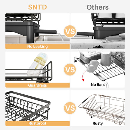 SNTD Dish Drying Rack - Extendable Dish Rack, Large Sink Drying Dish Drainer for Kitchen Counter, Stainless Steel