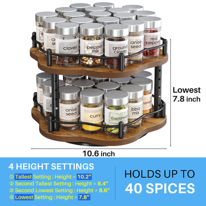 SNTD Lazy Susan Organizer Spice Rack for Cabinet - Height Adjustable Rotating Lazy Turntable Spice Organization for Table Top Pantry Kitchen, Wood Lazy Susan 10 inches Black