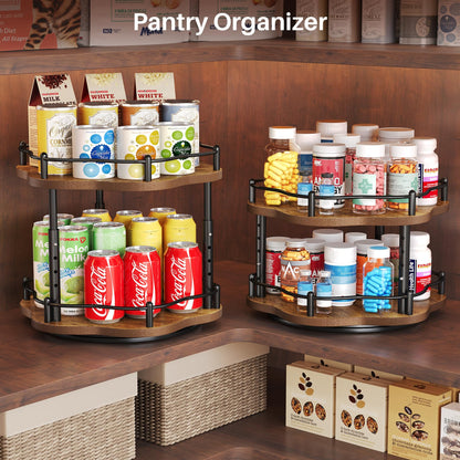 SNTD Lazy Susan Organizer Spice Rack for Cabinet - Height Adjustable Rotating Lazy Turntable Spice Organization for Table Top Pantry Kitchen, Wood Lazy Susan 10 inches Black