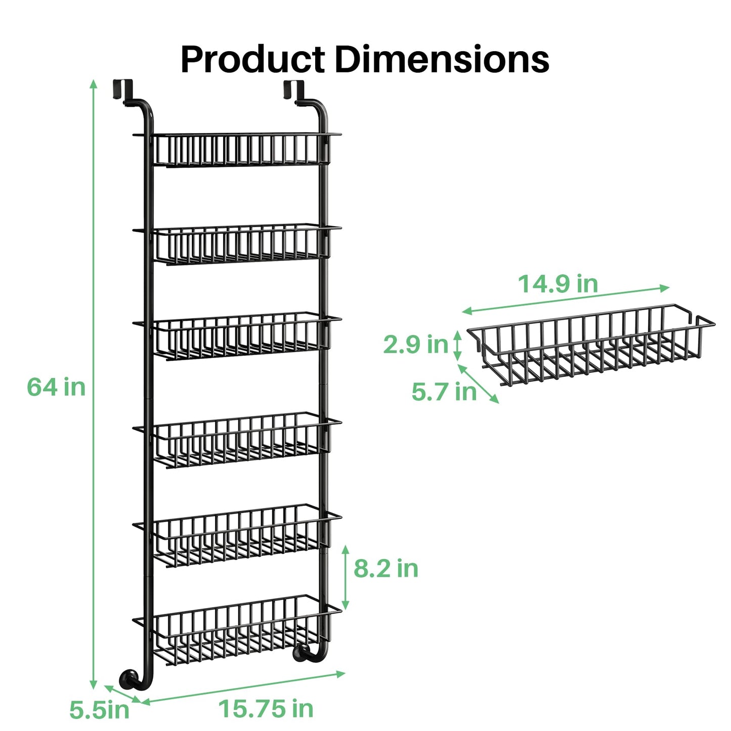 SNTD Over the Door Pantry Organizer - 6 Tier Pantry Door Spice Rack Organizer, Metal Over Door Organization Pantry Organizer and Storage Kitchen