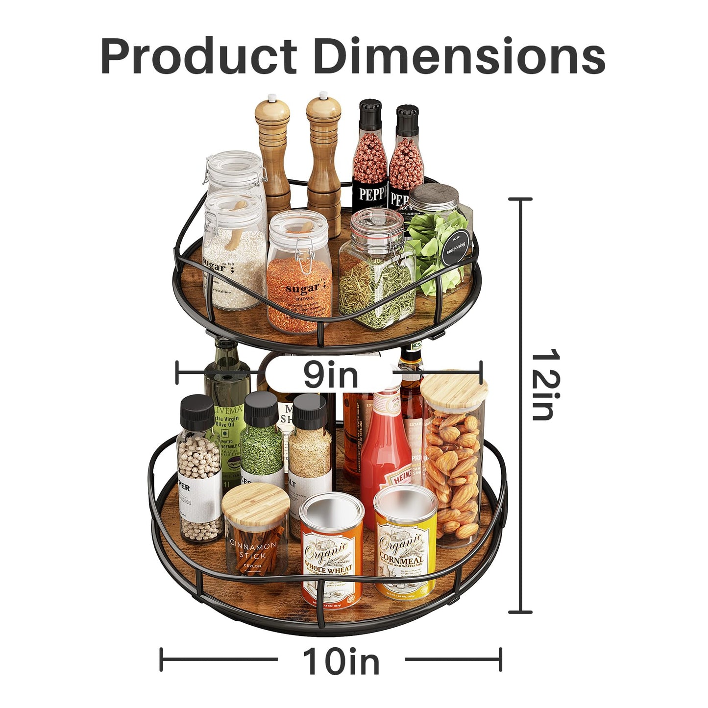 SNTD Lazy Susan Organizer Turntable Spice Rack - 2 Tier Wood Rotating Lazy Susan for Cabinet Pantry Kitchen Countertop Dining Table, Organization Storage