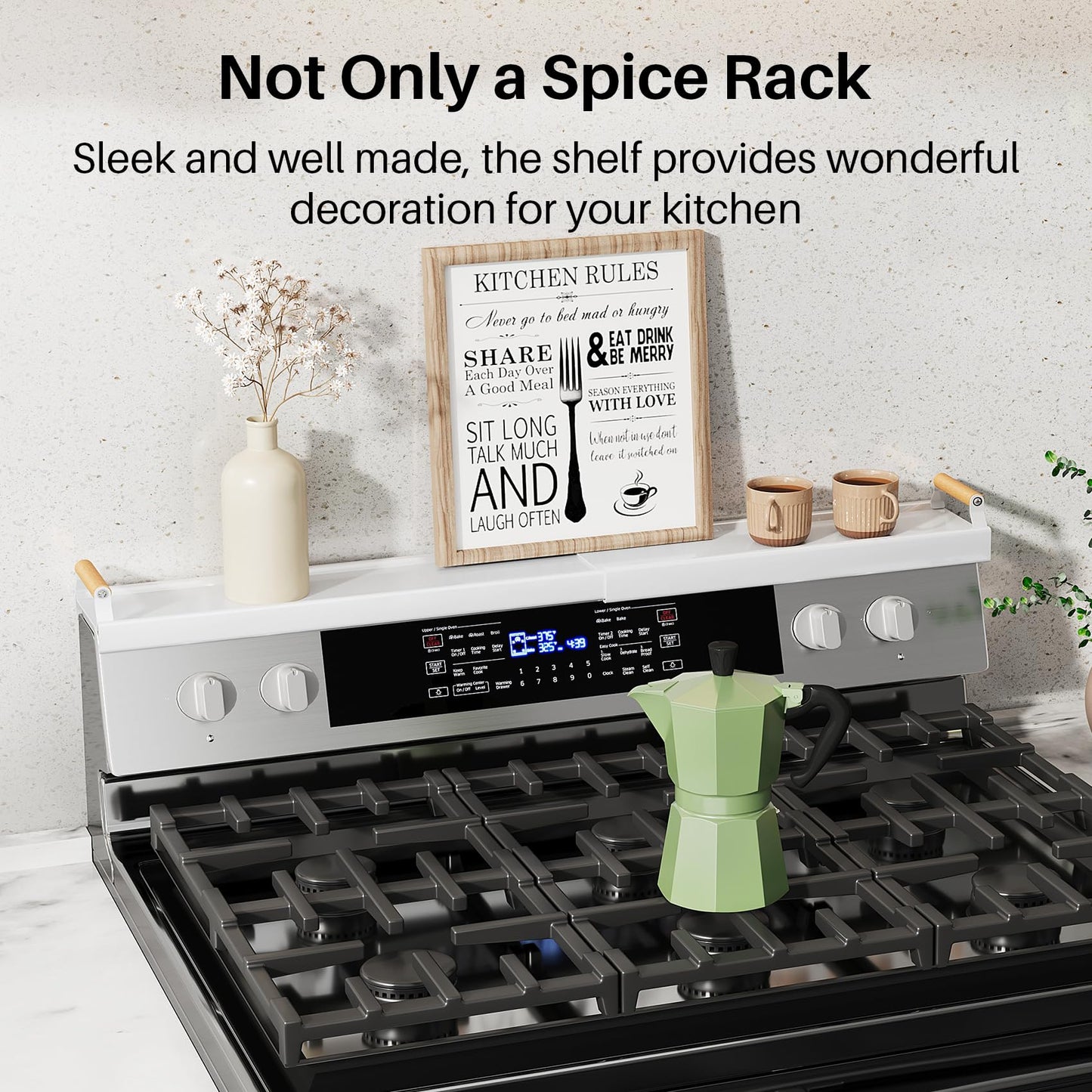 SNTD Magnetic Stove Top Shelf Spice Rack Organizer - Adjustable (16.9" to 30") Over the Stove Kitchen Storage Shelf, Rustproof Oven Shelf for Back of Stove, White