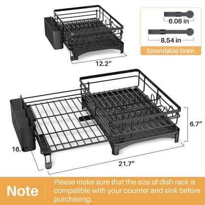 SNTD Dish Drying Rack - Extendable Dish Rack, Large Sink Drying Dish Drainer for Kitchen Counter, Stainless Steel