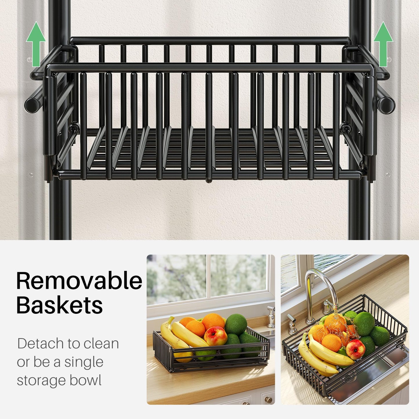 SNTD Kitchen Microwave Stand Shelf - 4 Tiers Metal Bakers Rack with Casters, Coffee Bar Station with Storage, Black