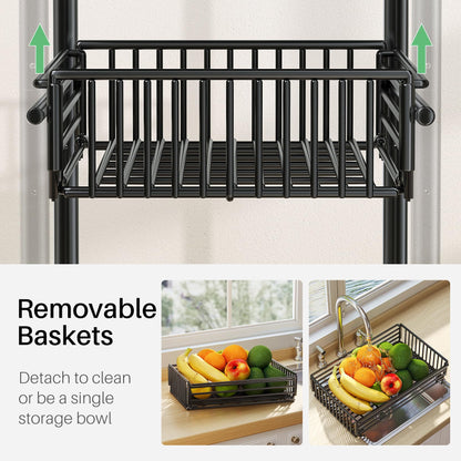 SNTD Kitchen Microwave Stand Shelf - 4 Tiers Metal Bakers Rack with Casters, Coffee Bar Station with Storage, Black