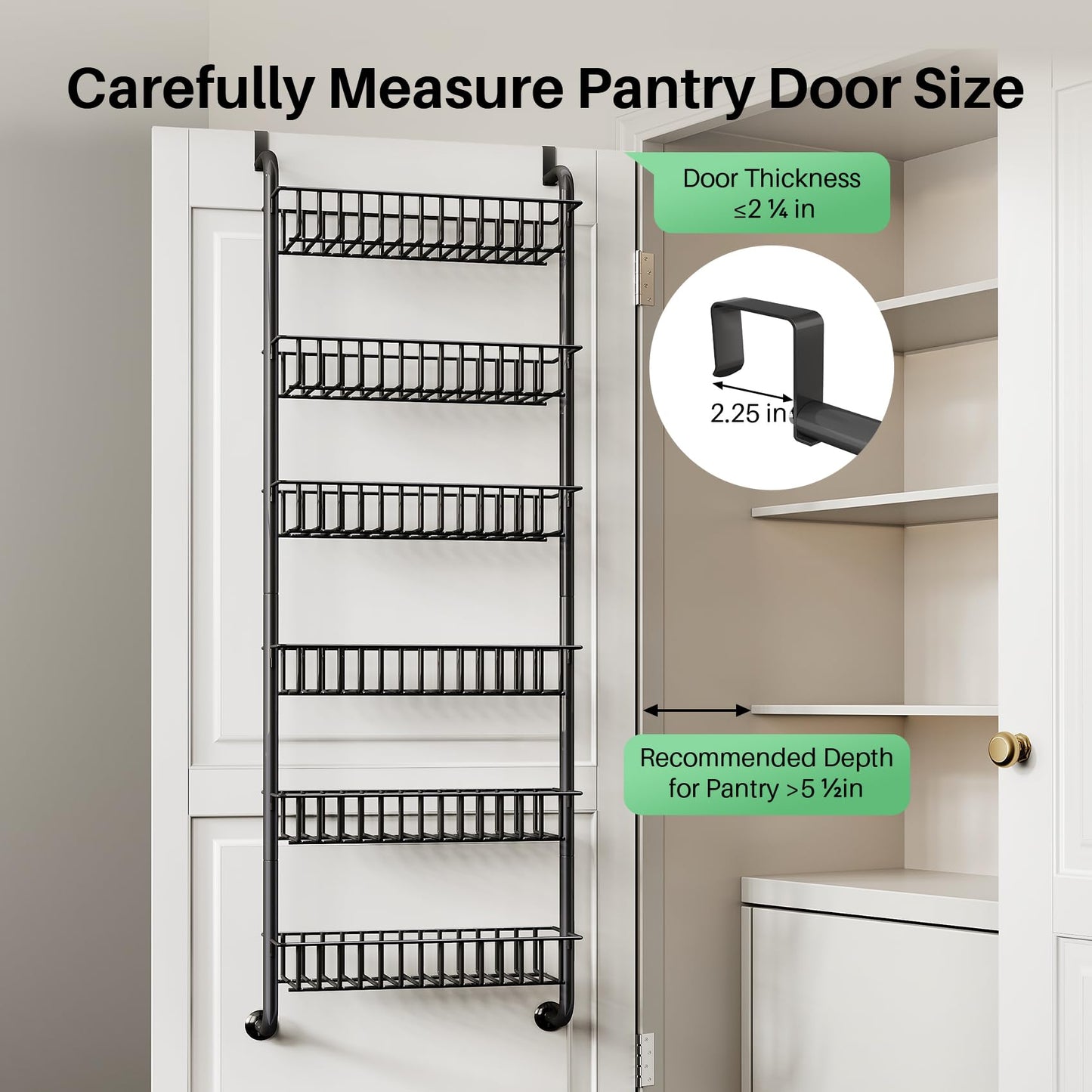 SNTD Over the Door Pantry Organizer - 6 Tier Pantry Door Spice Rack Organizer, Metal Over Door Organization Pantry Organizer and Storage Kitchen