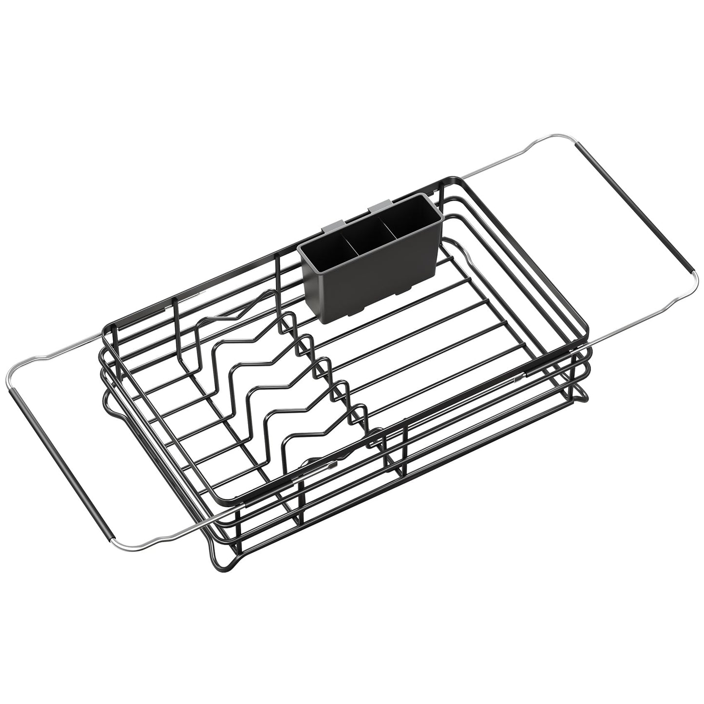 SNTD Dish Drying Rack in Sink Stainless Steel Dish Racks for Kitchen Counter Expandable Dish Drainer with Removable Utensil Holder Black