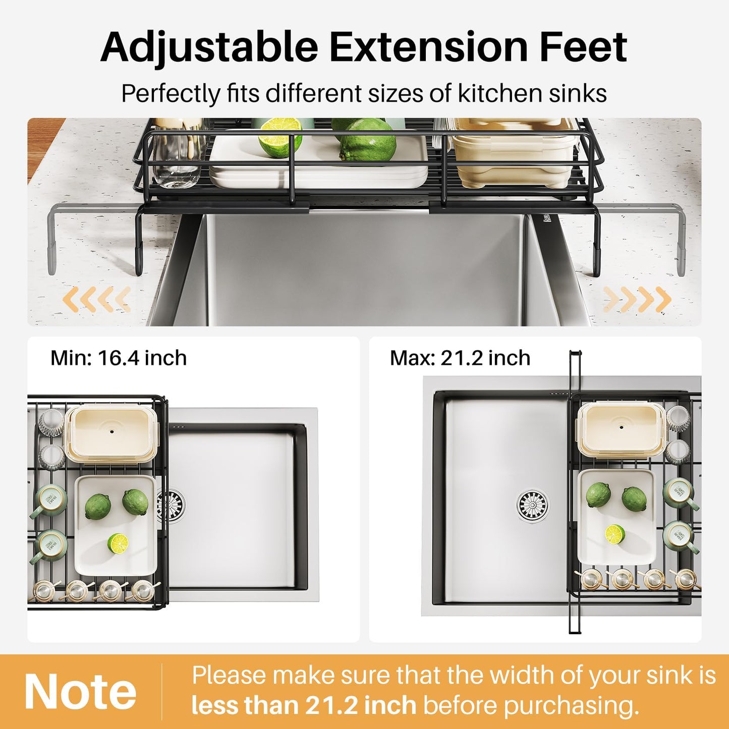 SNTD Dish Drying Rack - Extendable Dish Rack, Large Sink Drying Dish Drainer for Kitchen Counter, Stainless Steel