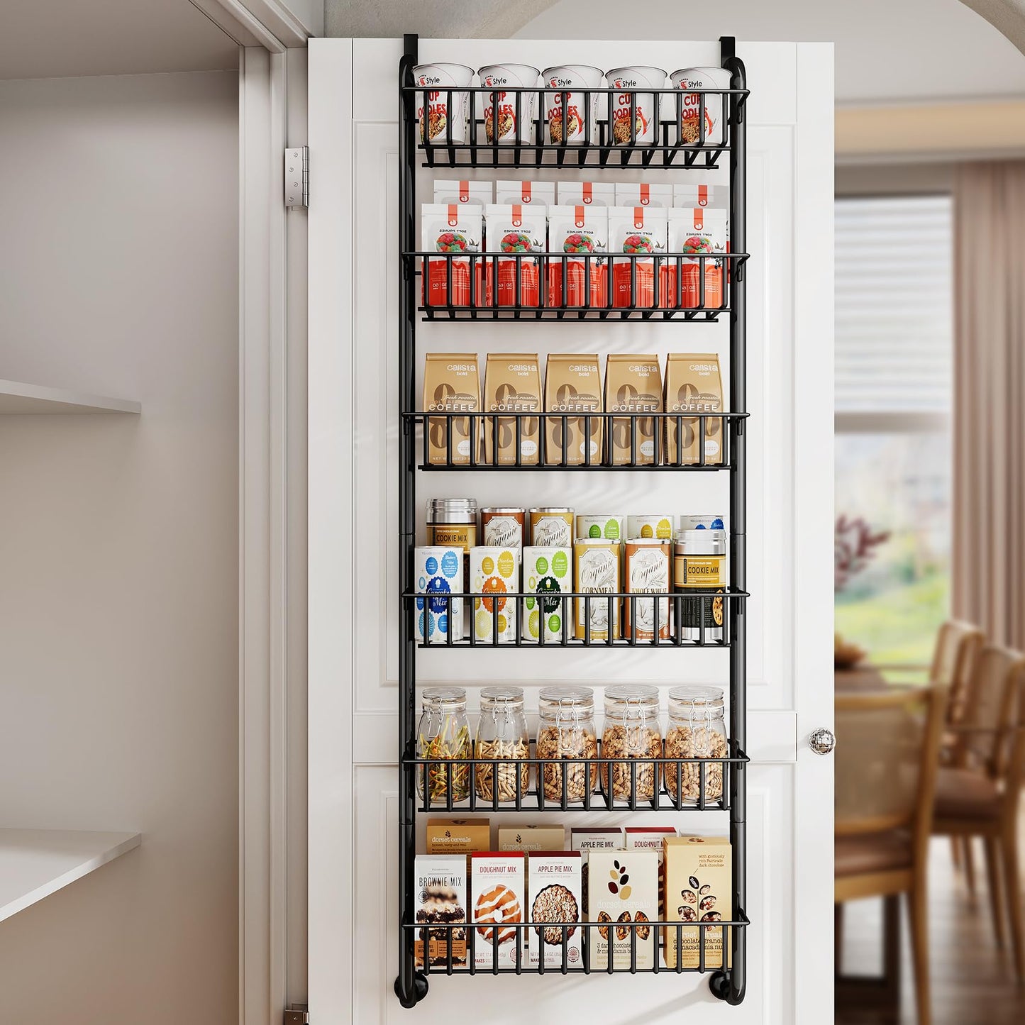 SNTD Over the Door Pantry Organizer - 6 Tier Pantry Door Spice Rack Organizer, Metal Over Door Organization Pantry Organizer and Storage Kitchen