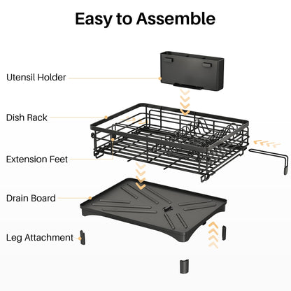 SNTD Dish Drying Rack - Extendable Dish Rack, Large Sink Drying Dish Drainer for Kitchen Counter, Stainless Steel