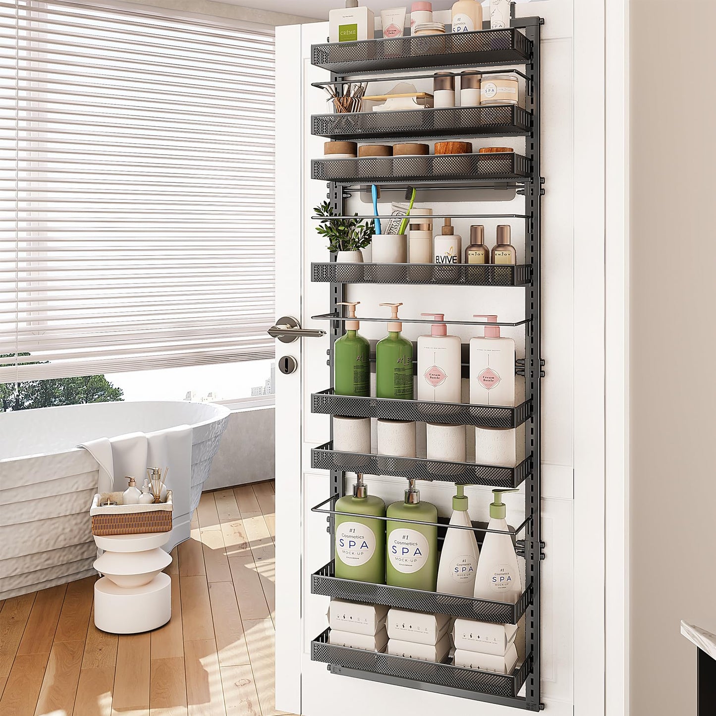 SNTD Over the Door Pantry Organizer - 8 Tier Adjustable Door Spice Rack for Kitchen Pantry, Stronger Metal Pantry Door Organization Storage