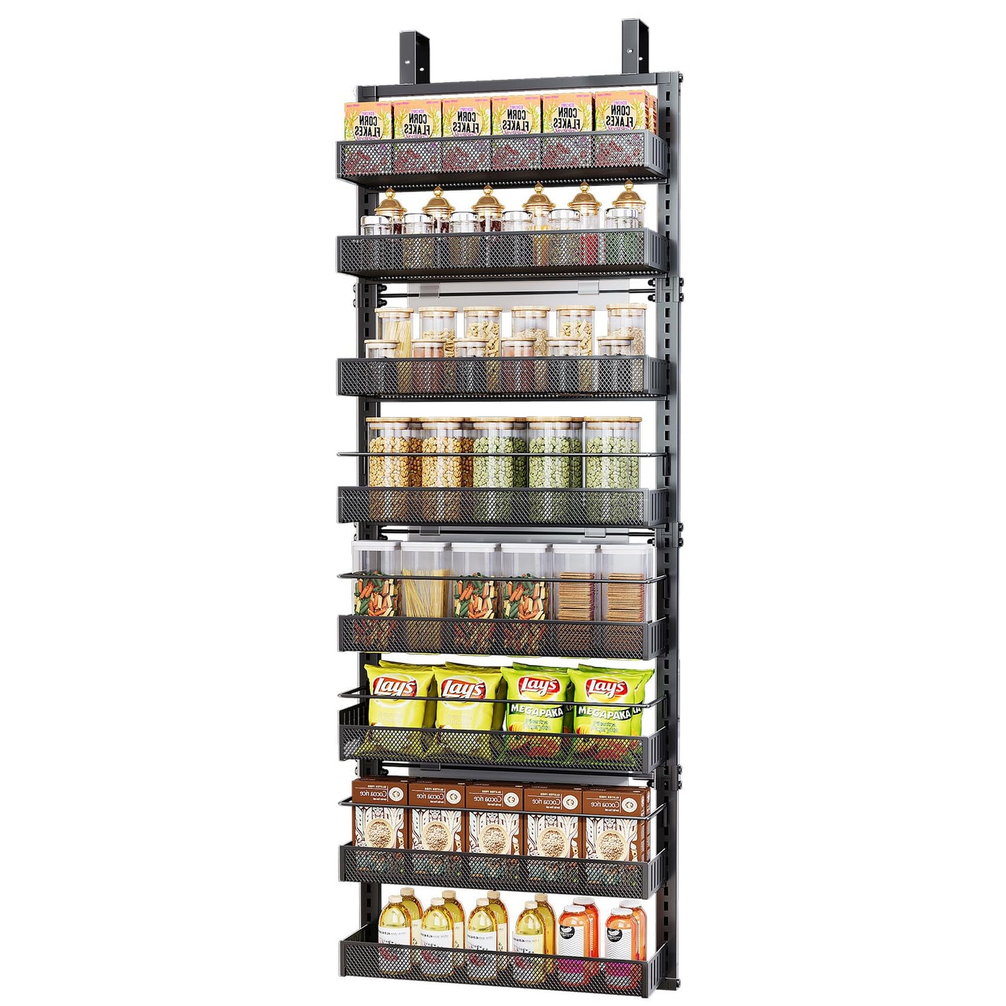 SNTD Over the Door Pantry Organizer - 8 Tier Adjustable Pantry Door Spice Organizer, Large Capacity Hanging Door Spice Rack for Kitchen Pantry Organizers and Storage (Black)